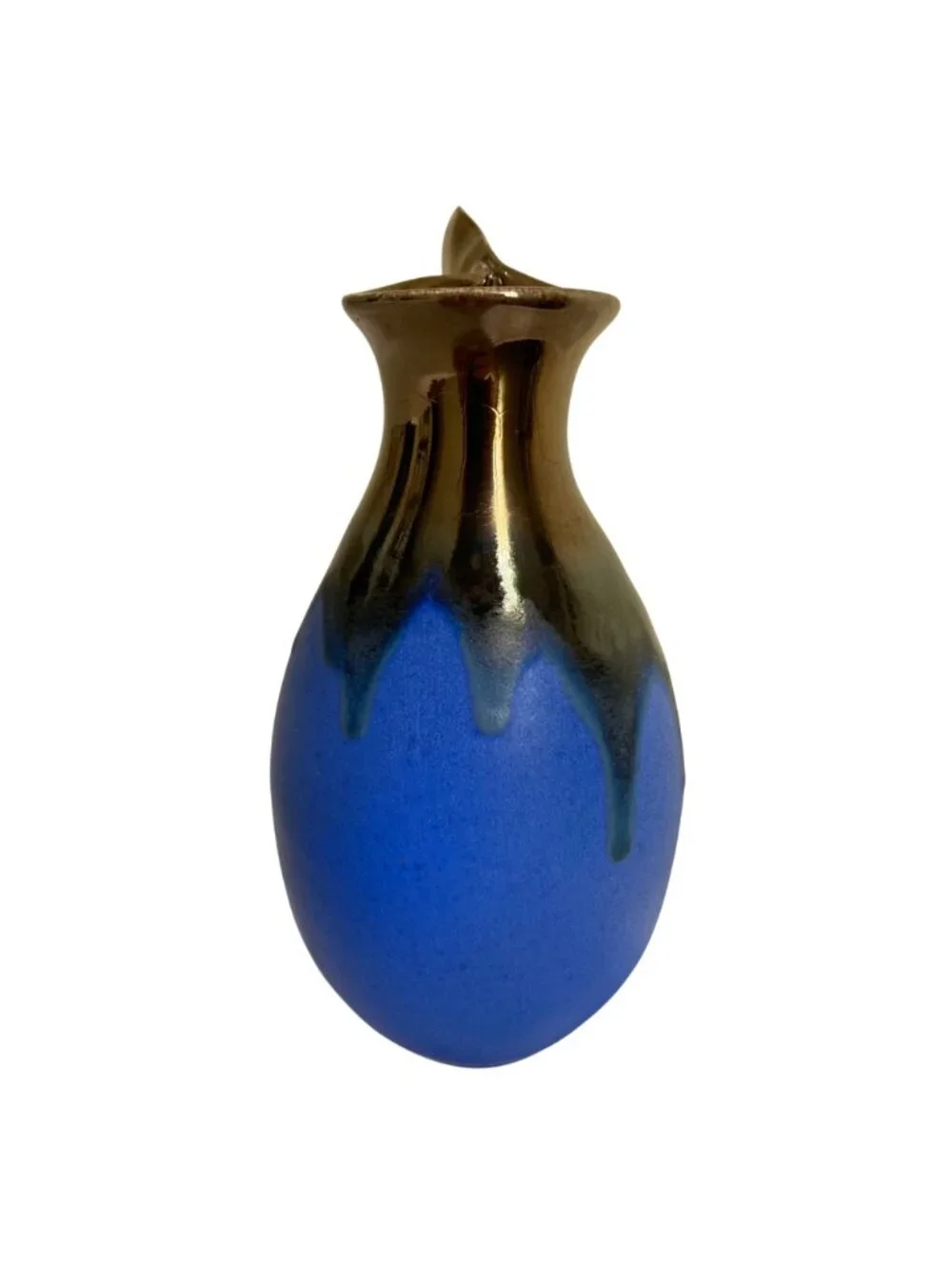 Retsis Bros Pottery Greek Hellas Metallic Golden Bronze And Blue Vase